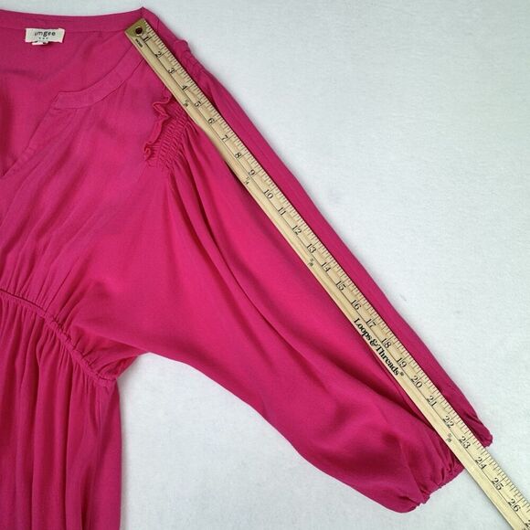 Umgee Women Tiered Midi Dress L Pink Balloon Sleeve Peasant Boho Cottagecore - Picture 15 of 16